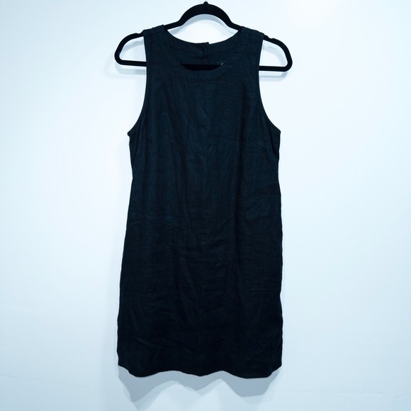 J. Crew Black Button-Back Beauchamps Linen Shift Dress Size Small - Picture 2 of 9